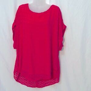 Joseph A Woman Textured Short Sleeve Top Size 2X Red/Pink Flowy